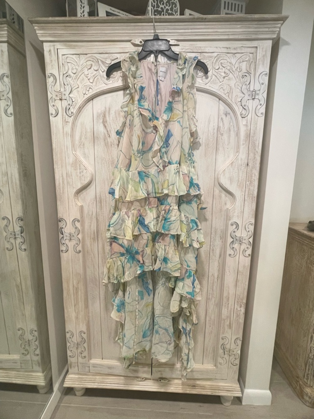 Maeve Pastel Watercolor Ruffle Maxi Dress